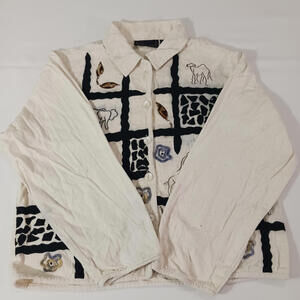 Vintage Life Style Women's Ivory Cotton Long Sleeve Shirt Jacket Size XL